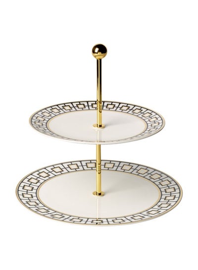 Buy 2-Layer Metrochic Serving Platter White/Black/Gold in UAE