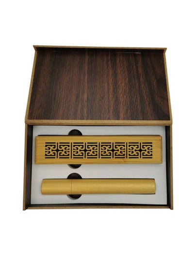 Buy Floral Engraved Incense Burner With Oud Incense Stick Brown 17x10cm in Saudi Arabia