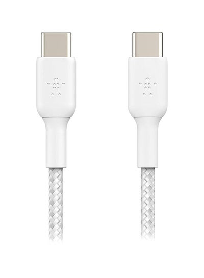 اشتري كابل مضفر من منفذ  USB-C إلى منفذ USB-C من بيلكين (كابل شحن سريع بمنفذ USB من نوع C لأجهزة سامسونج، وبكسل، وآي باد برو، وغير ذلك المزيد) - بطول 1 متر، بلون أبيض أبيض في الامارات