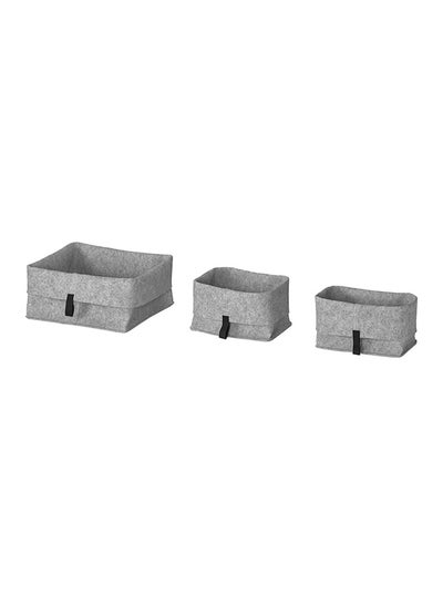 Buy 3-Piece Cotton Storage Basket Set Grey 25x25x18centimeter in Saudi Arabia