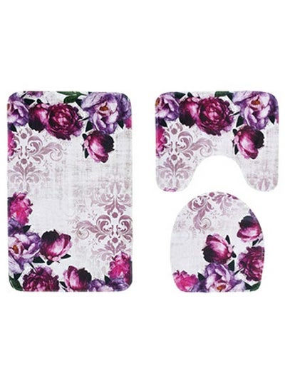 Buy 3-Piece Anti Skid Toilet Mat Set Purple/Pink/White One Size in Saudi Arabia