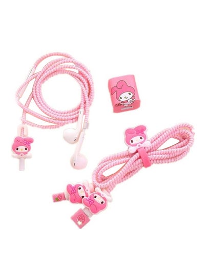 Buy Cartoon Designed Earphone Cable Protector Set Pink/White in Saudi Arabia