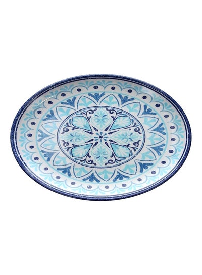 Buy Melamine Oval Tray Blue/White 48x34cm in UAE