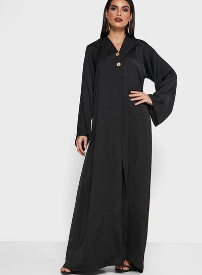 Buy Button Detail Abaya Black in UAE