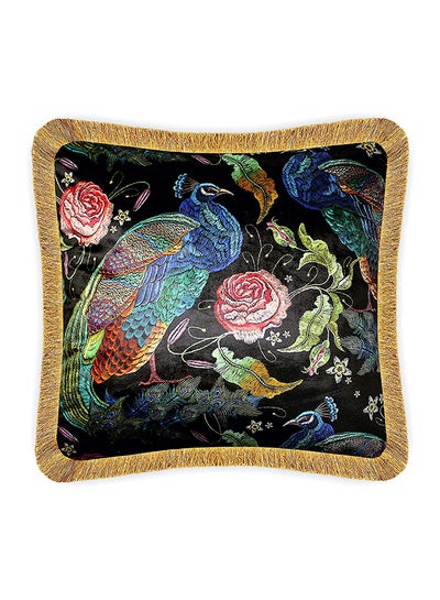 Buy Peafowl And Roses Cushion Cover Multicolour 45 x 45centimeter in UAE