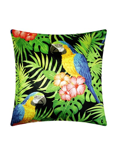 Buy Jungle And Parrot Velvet Cushion Cover Multicolour 45 x 45centimeter in UAE