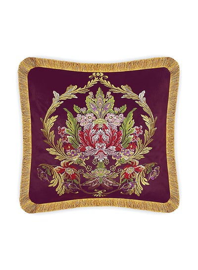 Buy Velvet Ethnic Flower Embroidery Cushion Cover Multicolour 45x45cm in UAE