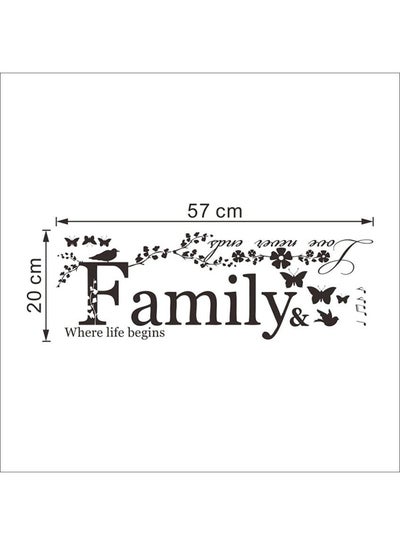 Buy Family Love Never End Quote Vinyl Wall Decal Black 20x57cm in Saudi Arabia