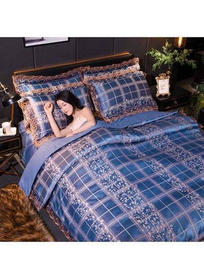 Buy Luxury Jacquard Duvet Cover Set Polyester Blue 2meter in Saudi Arabia