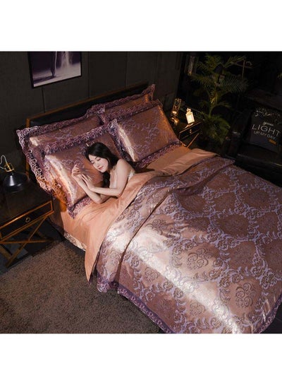 Buy Luxury Jacquard Duvet Cover Set polyester Brown/Purple Duvet Cover (150x200 Cm), Pillowcases (48x74 Cm), Fitted Sheet (200x235cm in Saudi Arabia