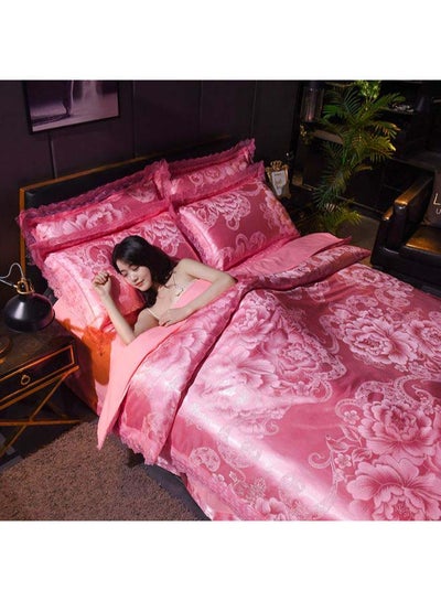 Buy Luxury Jacquard Duvet Cover Set Polyester Pink 1.5meter in Saudi Arabia