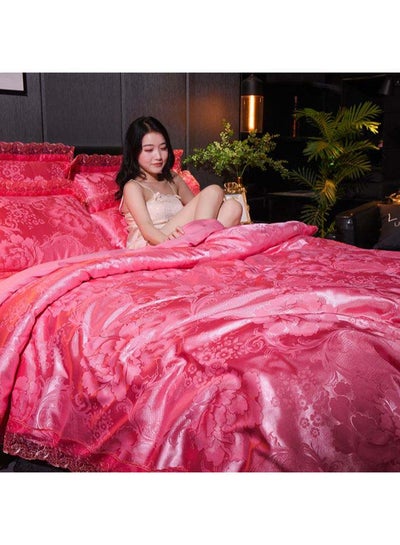 Buy Luxury Jacquard Duvet Cover Set Polyester Pink in Saudi Arabia