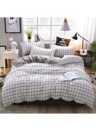 Buy 4-Piece Checked Pattern Bedding Set Polyester White/Black in Saudi Arabia