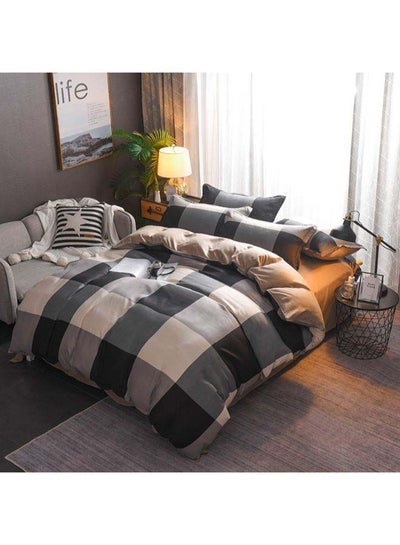 Buy 4-Piece European Style Checked Printed Duvet Cover Set Polyester Black/Beige/Grey in Saudi Arabia