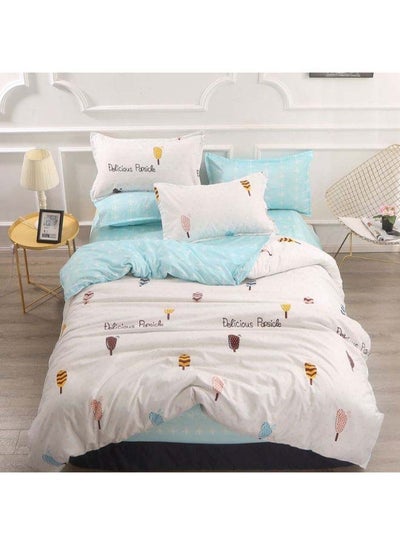 Buy 4-Piece European Style Duvet Cover Set Polyester White/Black/Yellow in UAE