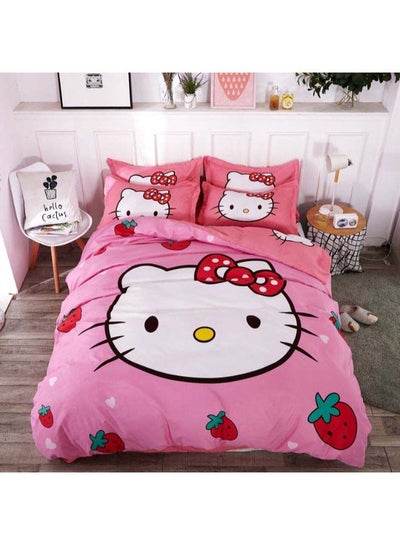 Buy 4-Piece European Style Jacquard Duvet Cover Set Polyester Pink/White in UAE