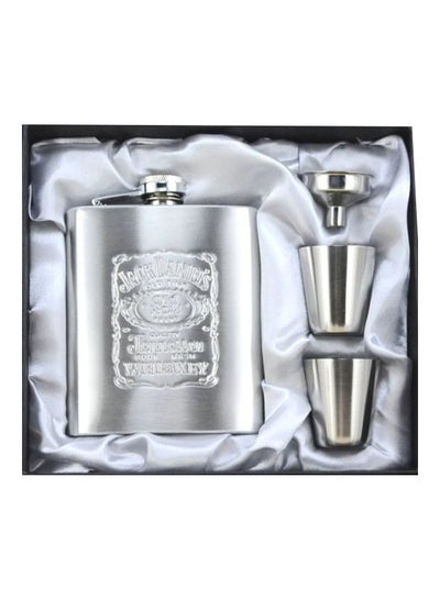 Buy Jack Daniels Gift Set with Flask Shot Glasses & Funnel Stainless Steel In Box 7oz Silver in UAE