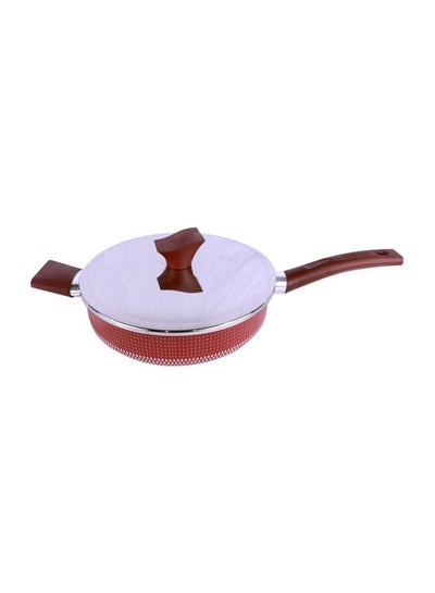 Buy Frying Pan With Lid Red/Silver 28cm in Saudi Arabia