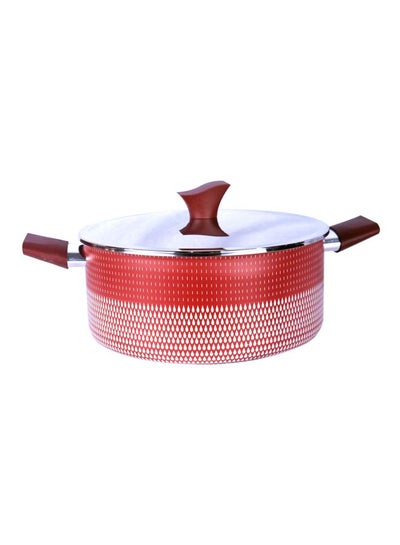 Buy Stainless Steel Cooking Pot With Lid Red/White 20x10cm in Saudi Arabia