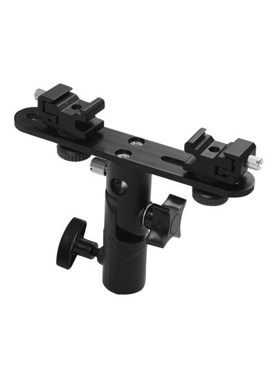 Buy T-Shaped Dual Flash Bracket Speedlite Stand With Cold Shoe Mounts Black in UAE