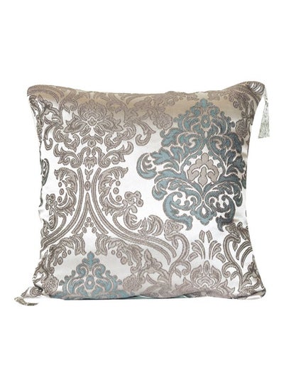 Buy Decorative Embroidered Throw Pillow Silver/Brown 40x40cm in Saudi Arabia