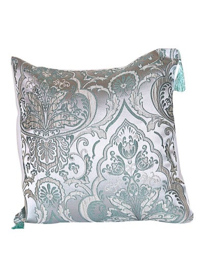 Buy Decorative Embroidered Throw Pillow Silver/White/Green 40x40cm in Saudi Arabia