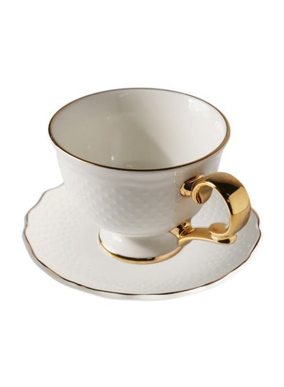 Buy 2-Piece Viva Espresso Cup And Saucer Set White/Gold 80ml in UAE