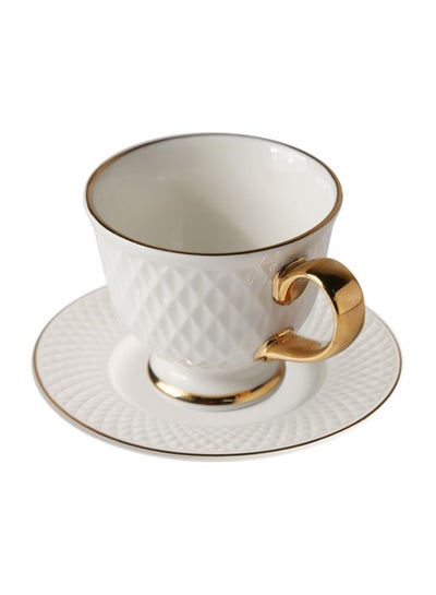 Buy 2-Piece Eclat Tea Cup And Saucer Set White/Gold 280ml in UAE