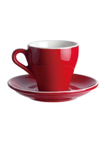 Buy Glazed Coffee Cup And Saucer Red in UAE