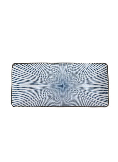 Buy Rectangular Ceramic Tray White/Blue 10inch in UAE