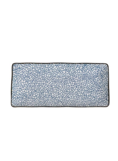 Buy Rectangular Ceramic Tray White/Blue 10inch in UAE