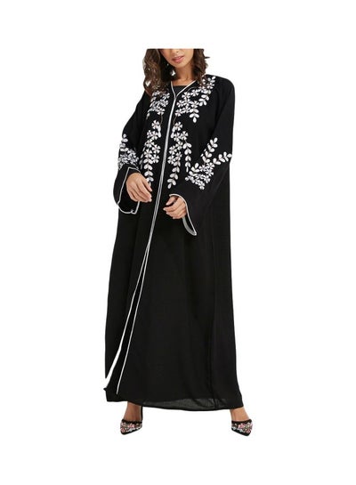 Buy Embroidered Detailed Abaya Black/White in UAE