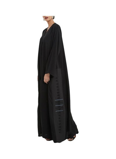 اشتري Embroidered Striped Pattern Abaya Black في الامارات