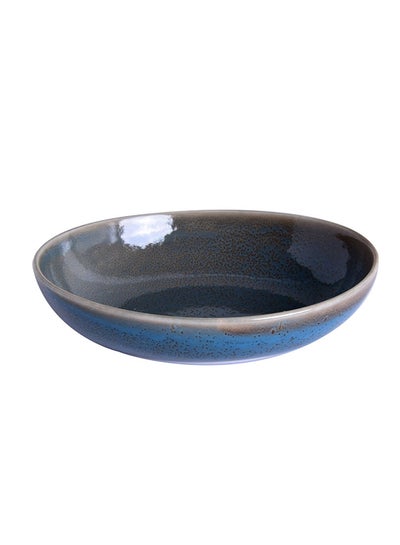 Buy Kiln Ceramic Elliptical Plate Round Shape Black/Blue 8.2inch in UAE