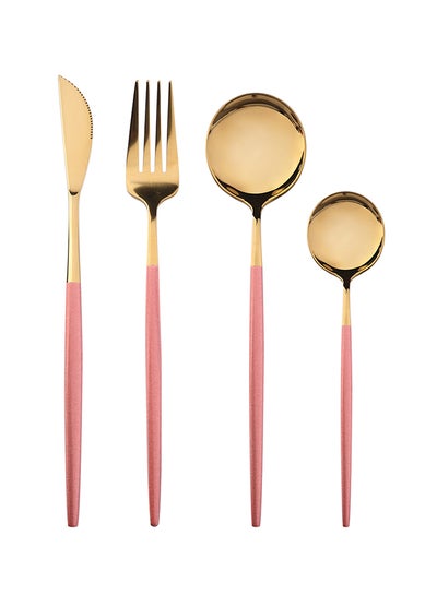 Buy 4-Piece Stainless Steel Cutlery Set Pink/Gold 220mm in UAE