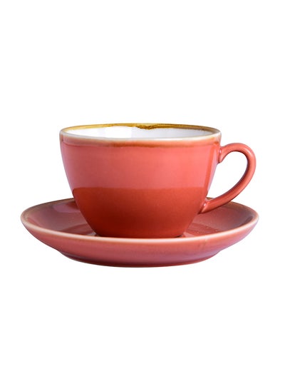 اشتري 2-Piece Voguish Unique Painted Edge Coffee Cup And Saucer أحمر 115مل في الامارات