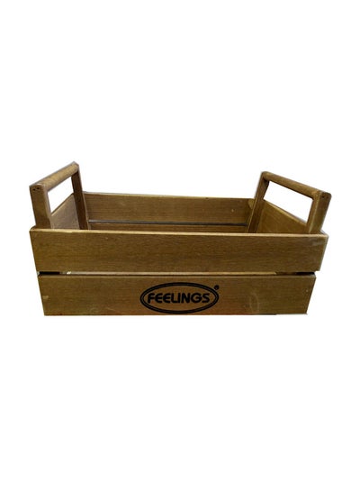 Buy Wooden Storage Crate with Handle Box Brown 36x21x16cm in UAE