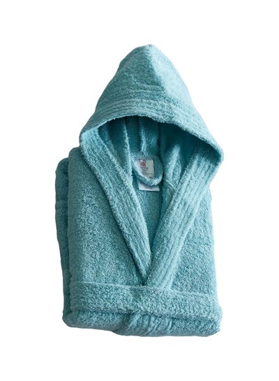 Buy Essential Textured Hooded Bathrobe Blue L in Saudi Arabia