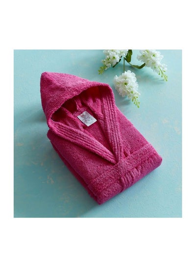 Buy Essential Textured Hooded Bathrobe Pink M in Saudi Arabia