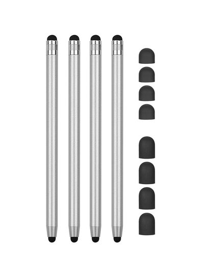 Buy 4-Piece Universal Touchscreen Stylus Pen For All Tablets With 8 Extra Replaceable Soft Rubber Tips Silver in UAE