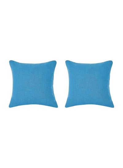 Buy 2-Piece Decorative Cushion Set Linen Blue in Saudi Arabia