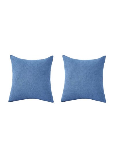 Buy 2-Piece Decorative Cushion Set Linen Blue in Saudi Arabia