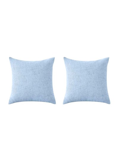 Buy 2-Piece Decorative Cushion Set Linen Dark Egg Blue 40x40cm in Saudi Arabia