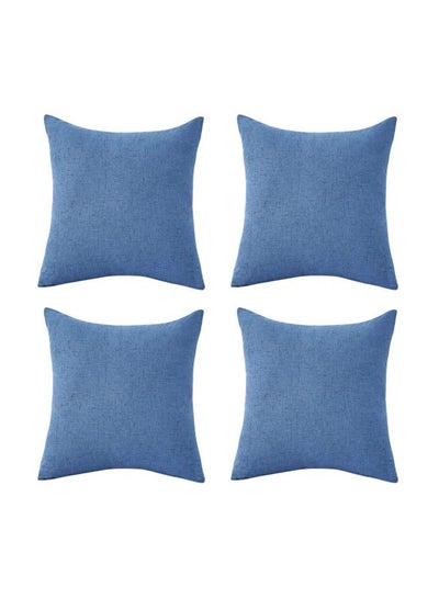 Buy 4-Piece Decorative Cushion Set linen Crayon Blue 40x40cm in Saudi Arabia