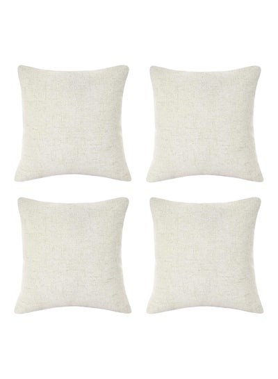 Buy 4-Piece Decorative Solid Cushion Set linen Cream 40x40cm in Saudi Arabia