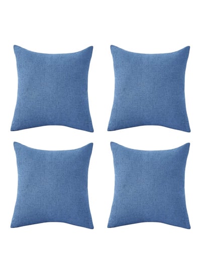 Buy 4-Piece Decorative Solid Cushion Set linen Crnyon Blue 40x40cm in Saudi Arabia