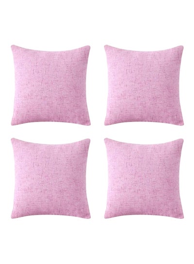 Buy 4-Piece Decorative Solid Cushion Set linen Pink 40x40cm in Saudi Arabia