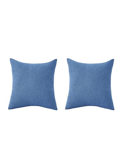 Buy 2-Piece Decorative Square Cushion Set linen Crayon Blue 45x45cm in Saudi Arabia