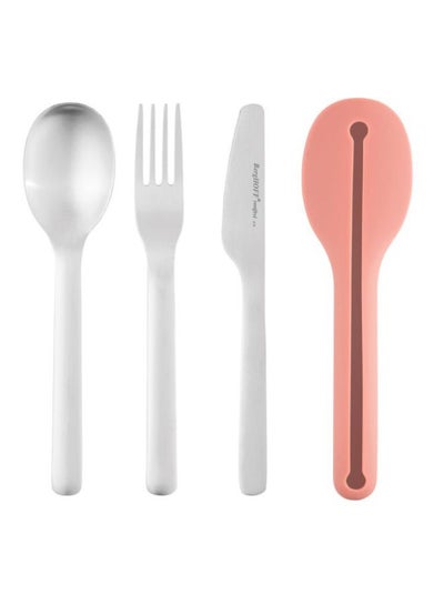 Buy 4-Piece Travel Flatware Set(1xKnife, 1xSpoon,1xFork,1xSilicone Sleeve 0 Silver/ Pink in Egypt