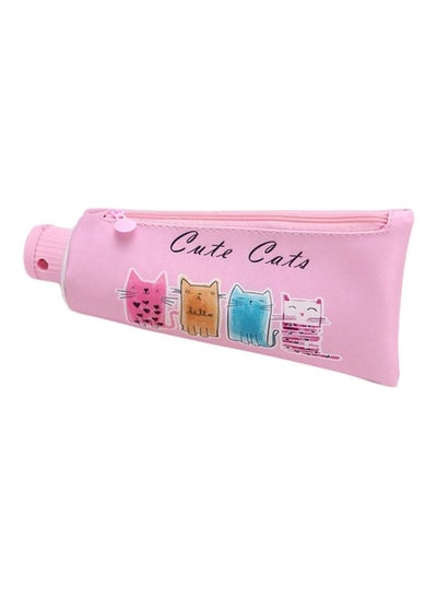 Buy Toothpaste Tube Shaped Cute Cats Printed Pencil Case Pink/Brown/Blue in Saudi Arabia